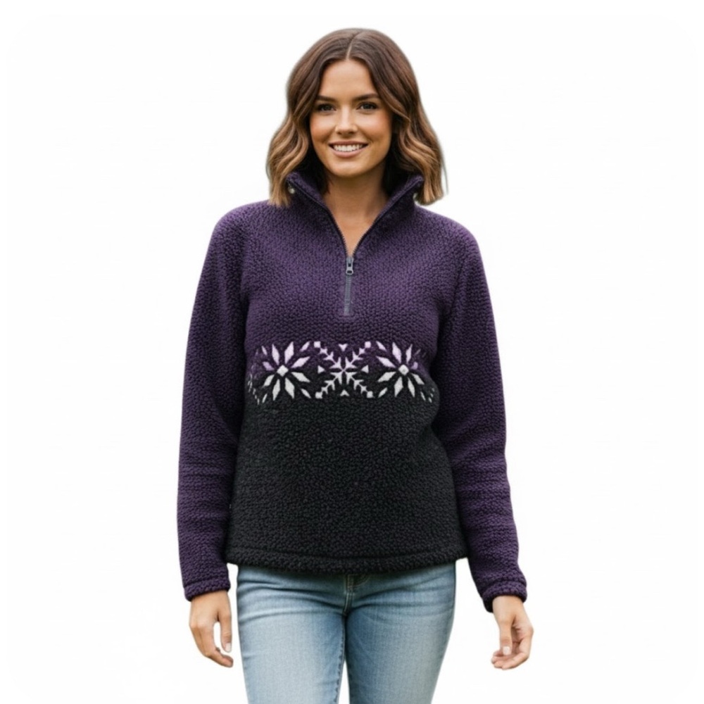 Vintage C&B Sport Purple and Black Snowflake Embroidered Fleece Size Small